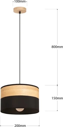 Lampadario a sospensione con cavo ALBA 1xE27/15W/230V diam. 20 cm nero/marrone