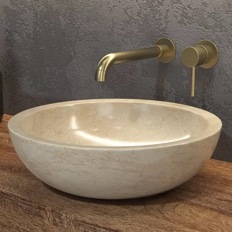 Lavabo bagno da appoggio in marmo crema 40cm | Litos-EC40 - KAMALU