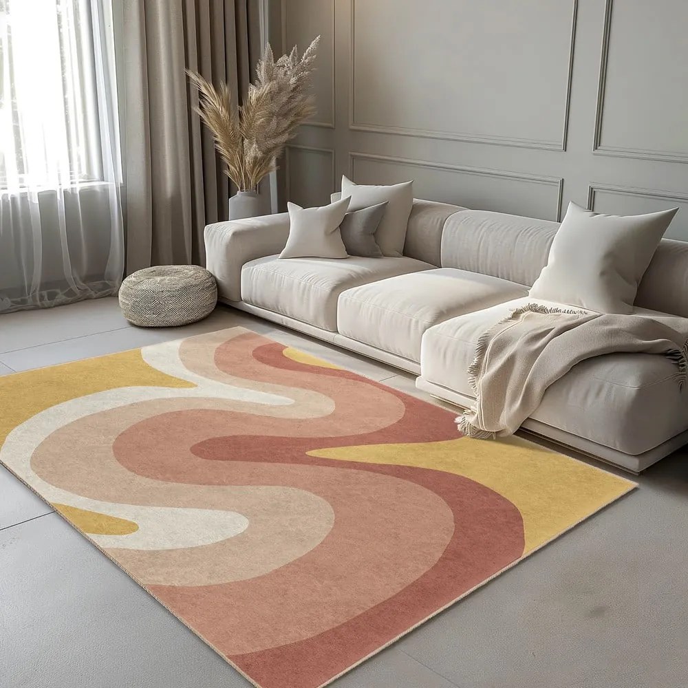 Tappeto giallo ocra e rosa polveroso lavabile 120x180 cm Strawberry Creamsicle – Mila Home