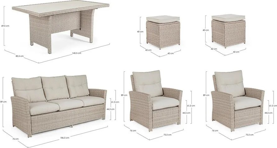 Set di mobili da giardino grigio in rattan artificiale per 6 persone Ariel – Bizzotto