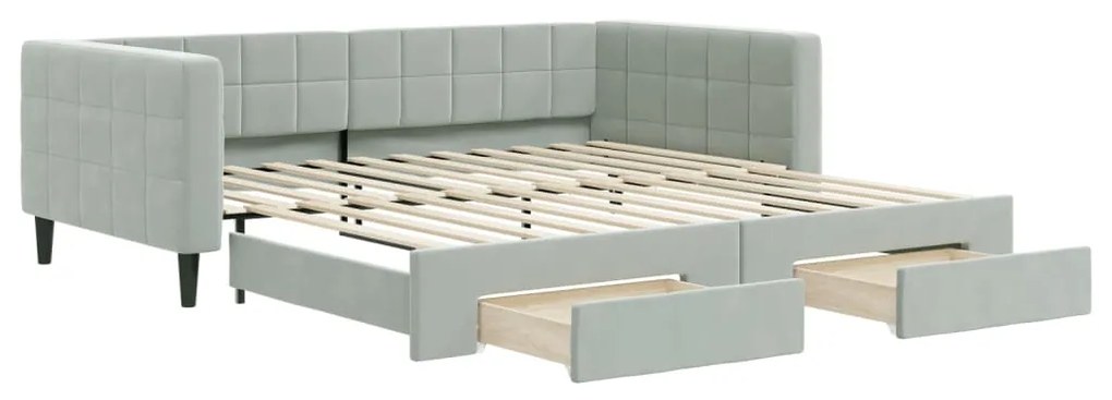 Divano letto estraibile cassetti grigio chiaro 100x200 velluto