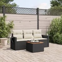 Set Divani da Giardino 4 pz con Cuscini Nero in Polyrattan 3224432