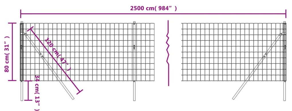 Recinzione Metallica Antracite 0,8x25 m in Acciaio Zincato