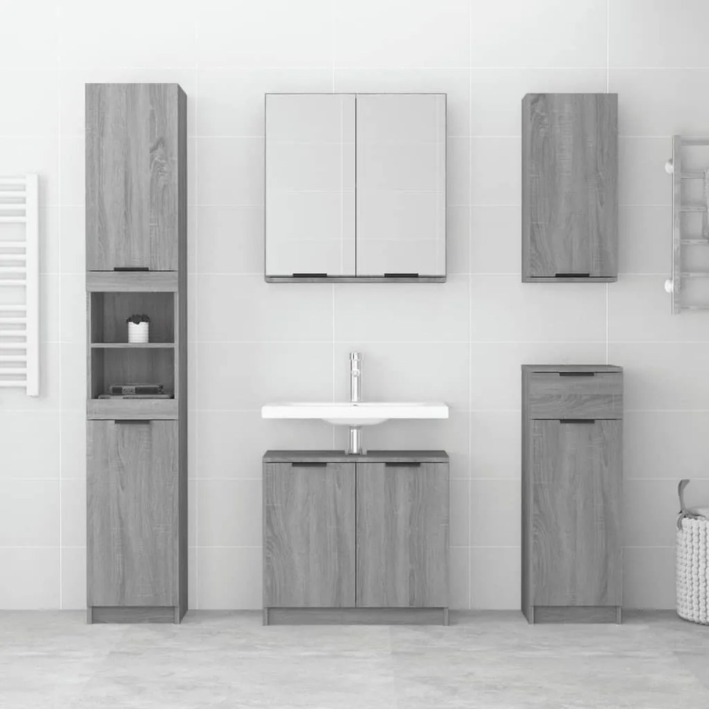 Set mobili da bagno 5 pz grigio sonoma in legno multistrato