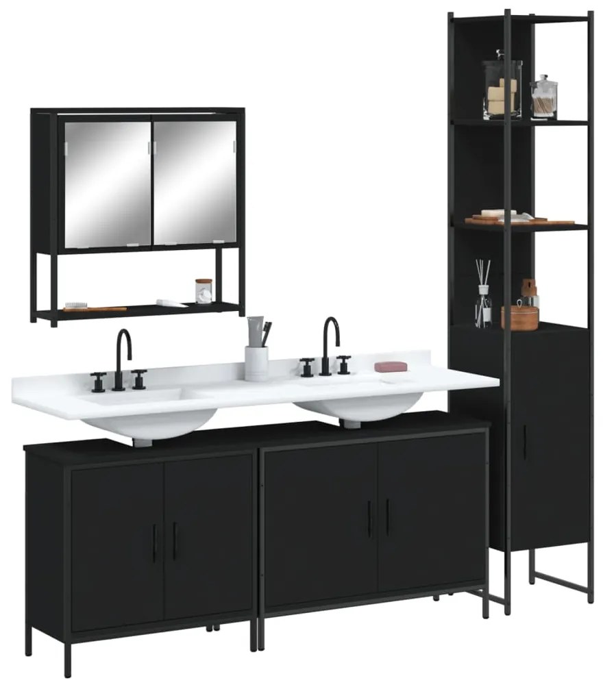 Set Mobili Da Bagno 4 Pz Nero İn Legno Multistrato /