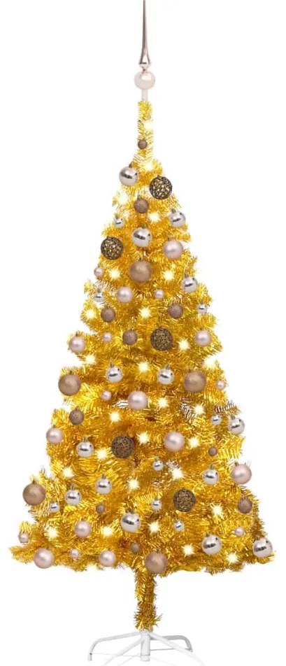 Albero di Natale Preilluminato con Palline Oro in diverse misure PET, Albero di Natale Preilluminato con Palline Oro 120 cm PET