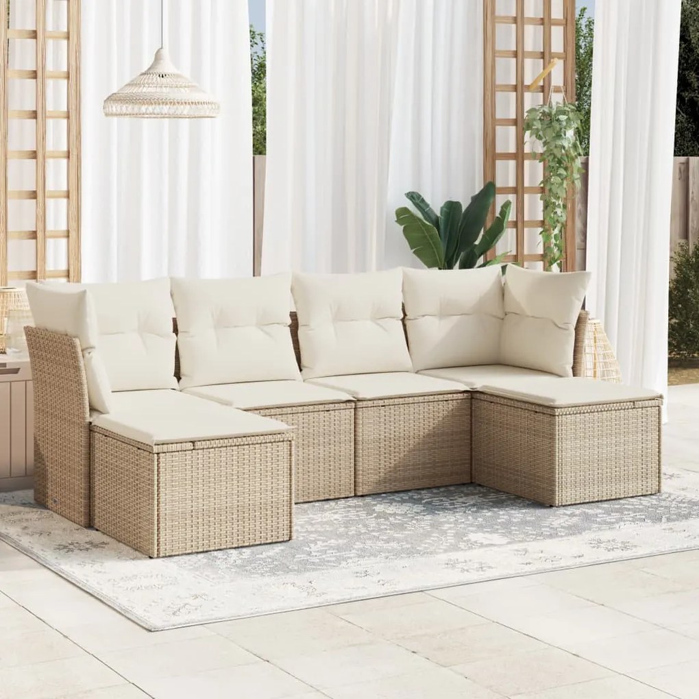 Set Divano da Giardino 6 pz con Cuscini Beige in Polyrattan