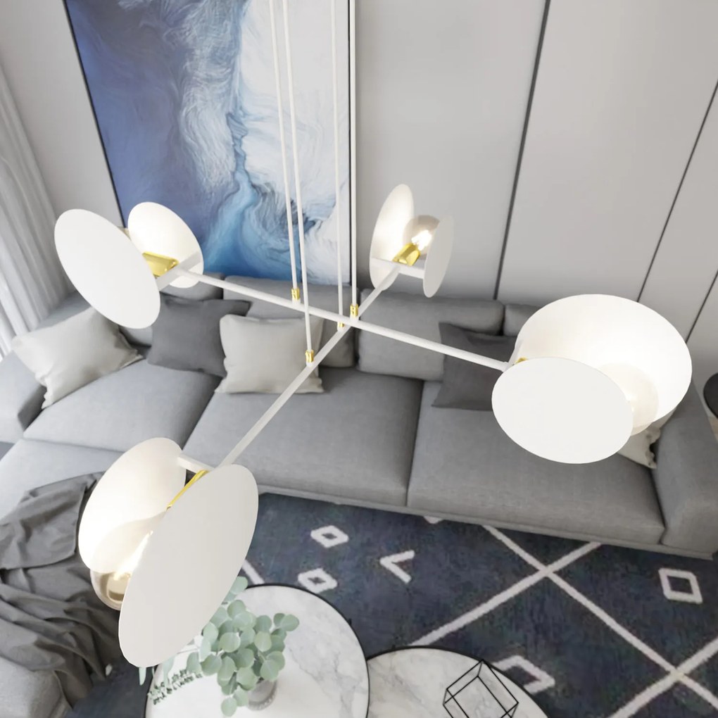Lampadario Moderno 1 Luce Izanami In Acciaio Bianco Con Bracci