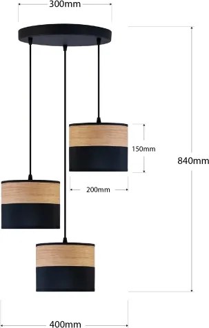 Lampadario a sospensione con cavo ALBA 3xE27/15W/230V diam. 40 cm nero/marrone