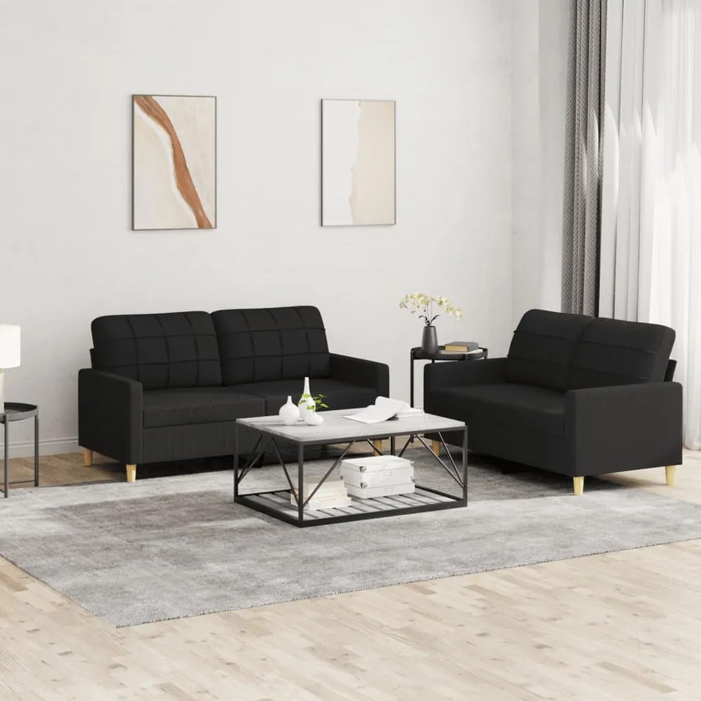 Set Di Divani 2 Pz Con Cuscini Nero İn Tessuto /