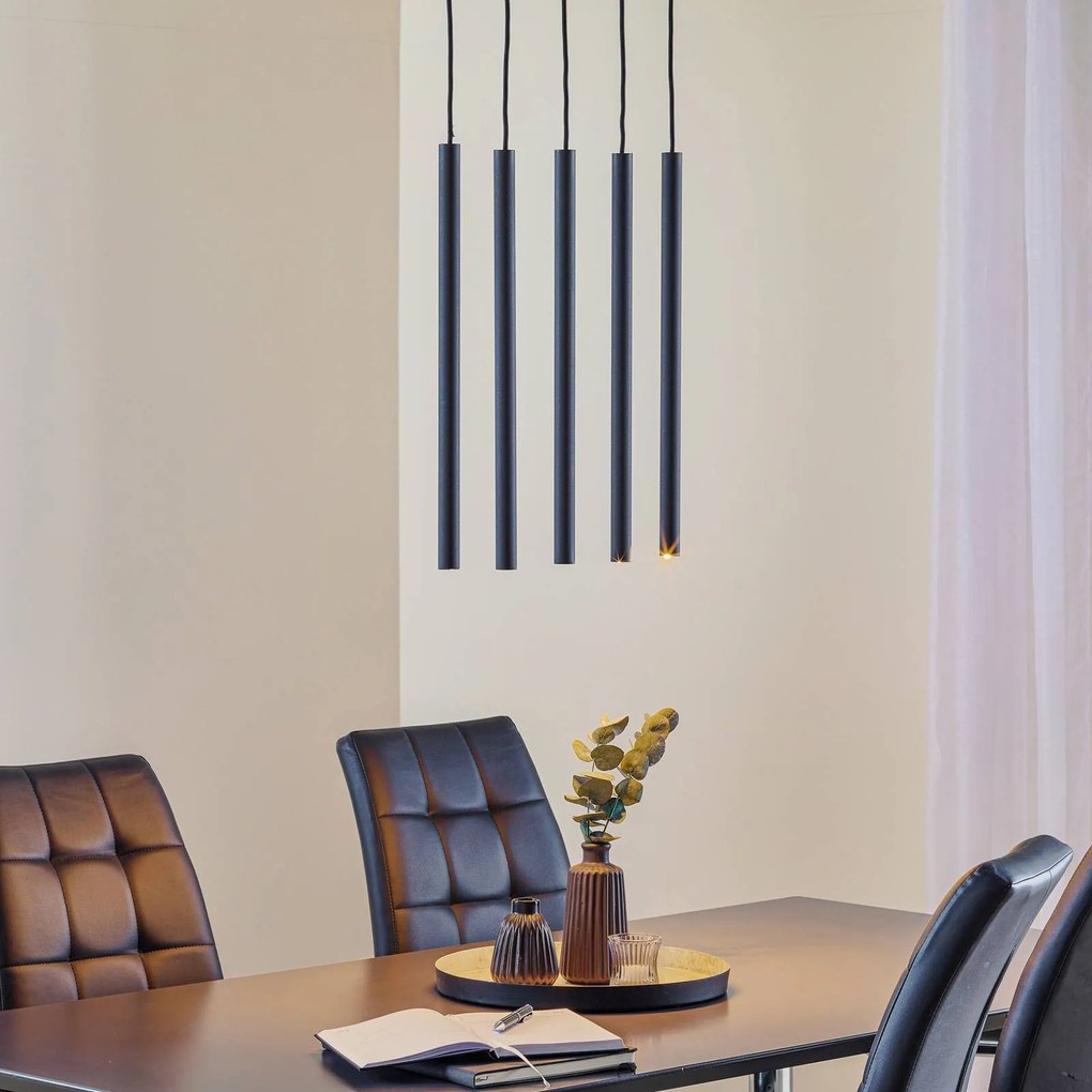 SOLLUX LIGHTING Lampada a sospensione Thin, nera, 5 luci, lineare
