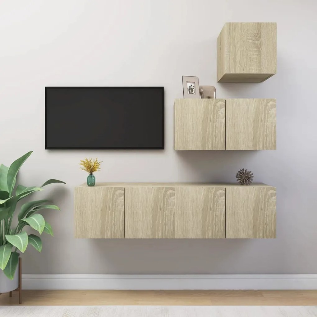 Set Di Mobili Tv 4 Pz Rovere Sonoma İn Legno Multistrato /