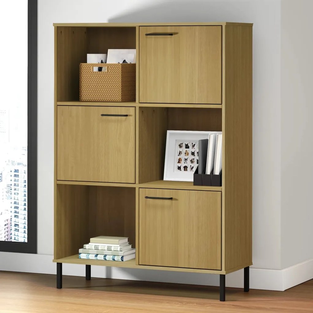 Libreria con gambe metallo marrone 90x35x128,5 cm massello oslo