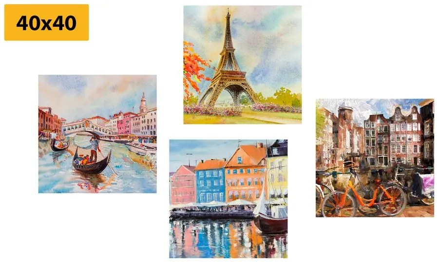 Set di quadri – Città dipinte in colori pastello