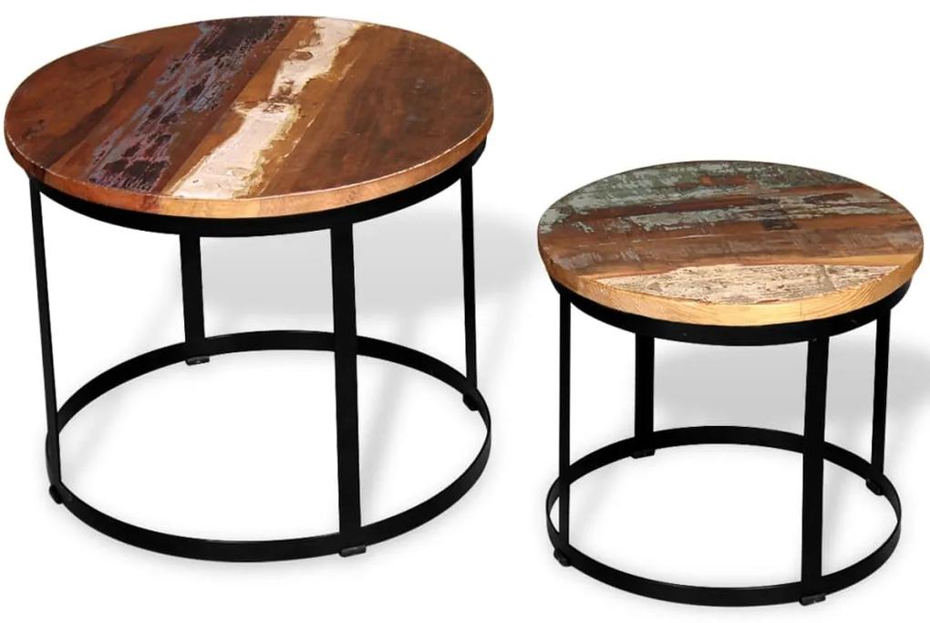 2 pz tavoli da caffè tondi legno massello di recupero 40cm/50cm