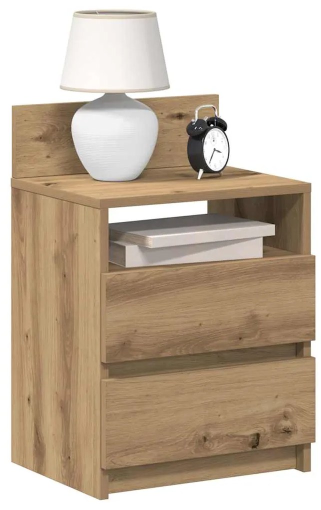 Comodini 2 Pz Con 2 Cassetti Rovere Artigianale 40x33x60 Cm /