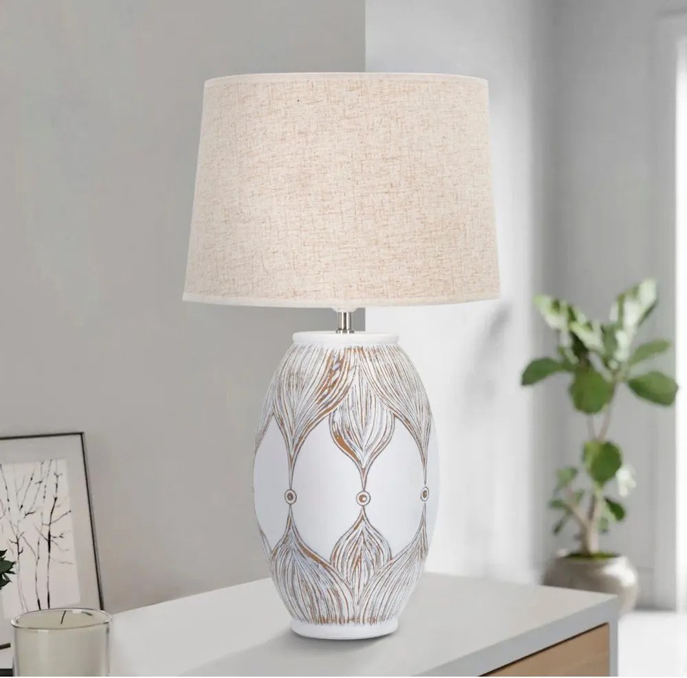 Lampada da tavolo bianca/beige con paralume in tessuto (altezza totale 67 cm) Atene – Mauro Ferretti