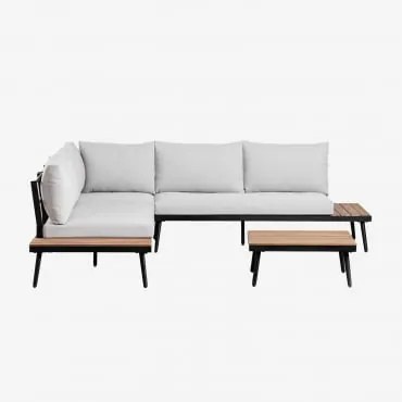 Set Da Giardino Con Divano Angolare 4 Posti E Tavolino In Alluminio E Legno Di Acacia Kalen Nero - Sklum