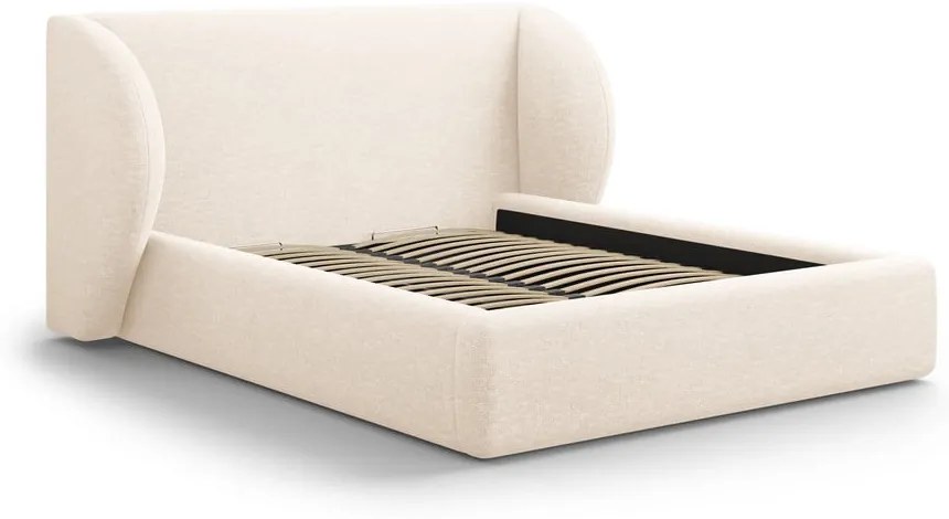 Letto matrimoniale imbottito color crema con contenitore con rete inclusa 180x200 cm Miley – Micadoni