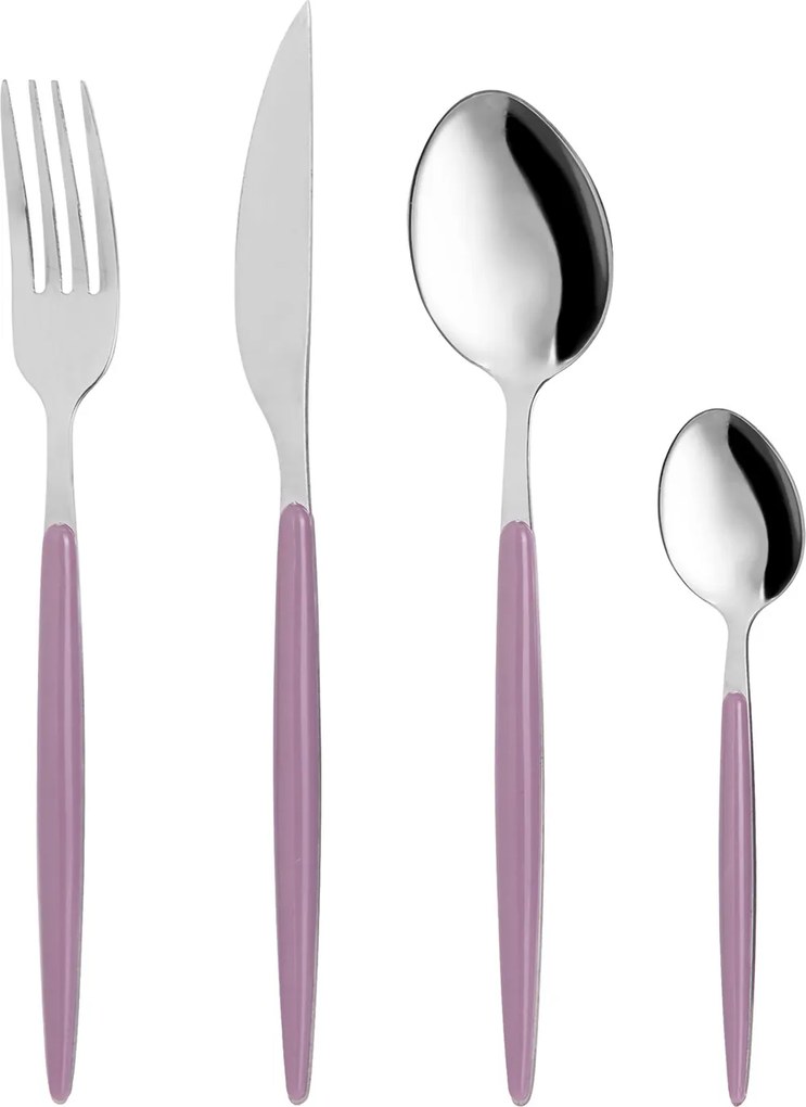 Set 16 posate Petali manico rosa