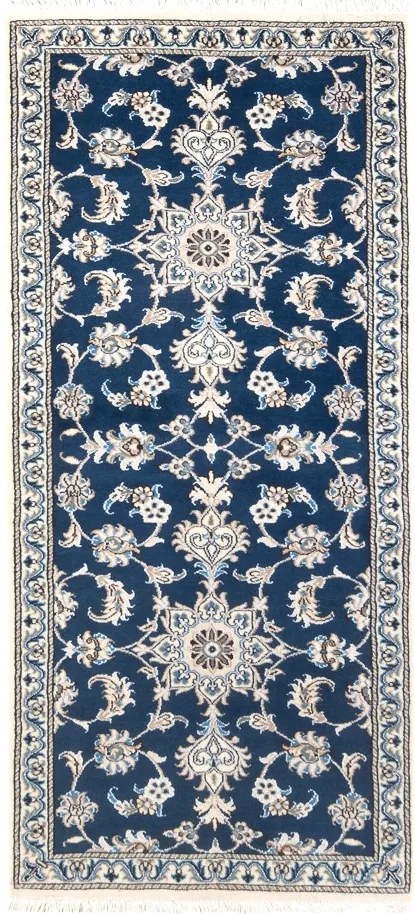 Nain Tappeto persiano 80 x 200 Blu (Iran) Annodato A Mano