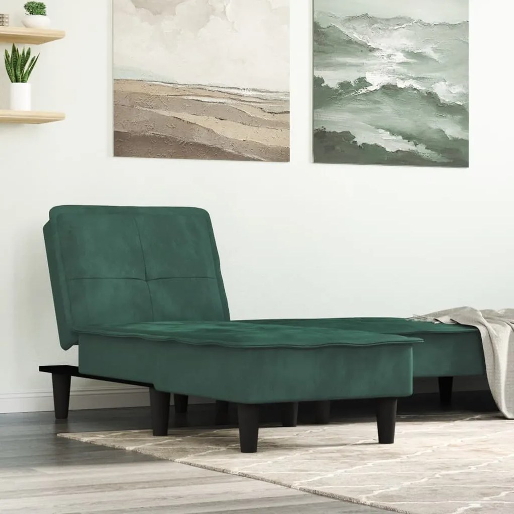 Chaise Longue İn Velluto Verde Scuro /