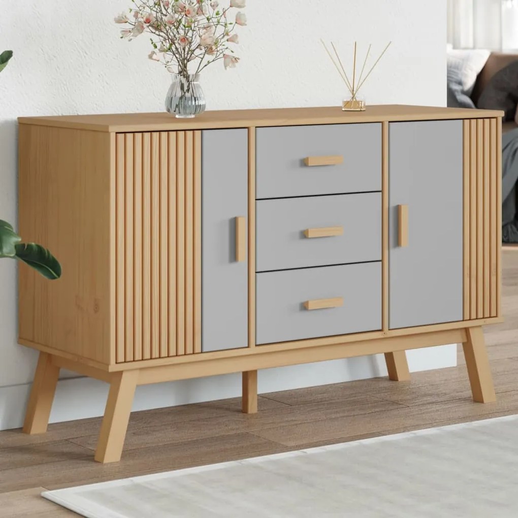 Credenza Olden Grigia E Marrone 114x43x73,5 Cm Massello Di Pino /