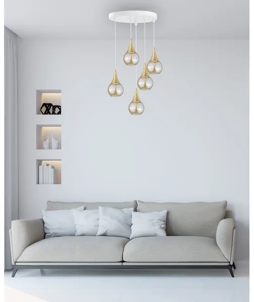 Lampadario a sospensione con filo LACRIMA WHITE 5xE27/60W/230V diametro 45 cm