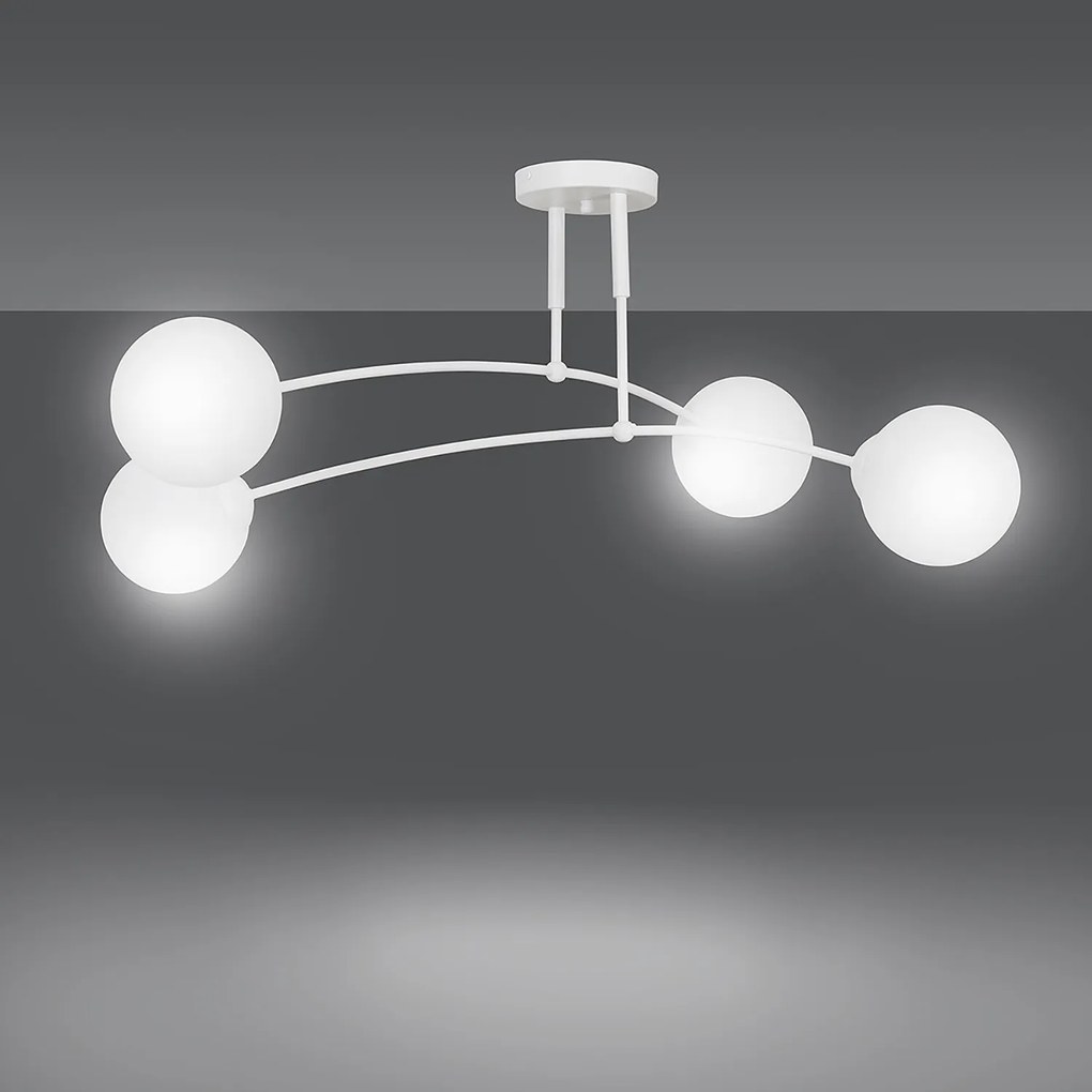 Plafoniera Moderna 4 Luci Susanoo In Acciaio Bianco E Vetri A Sfera In Bianco
