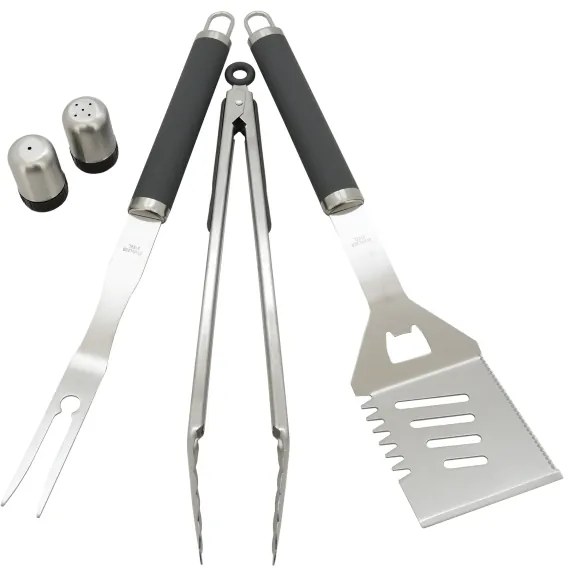 Utensili per grigliare in acciaio inox 7 pezzi + grembiule