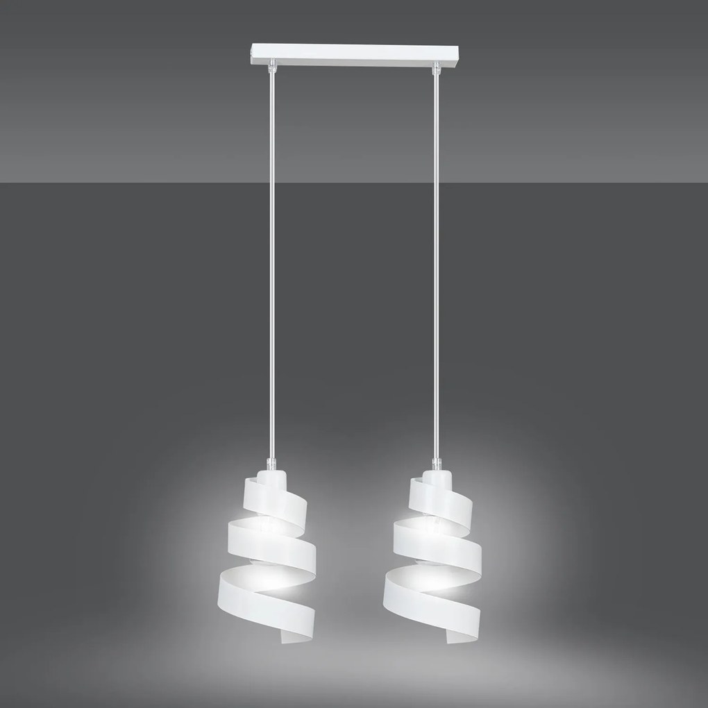 Lampadario Moderno 2 Luci Tristano In Acciaio Bianco Con Fasce A Spirale