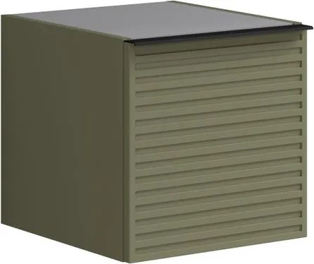 Base laterale Pixel con anta Stripes laccato opaco verde salvia e maniglia alluminio nero opaco L.40 H.40 P.45,5 cm.