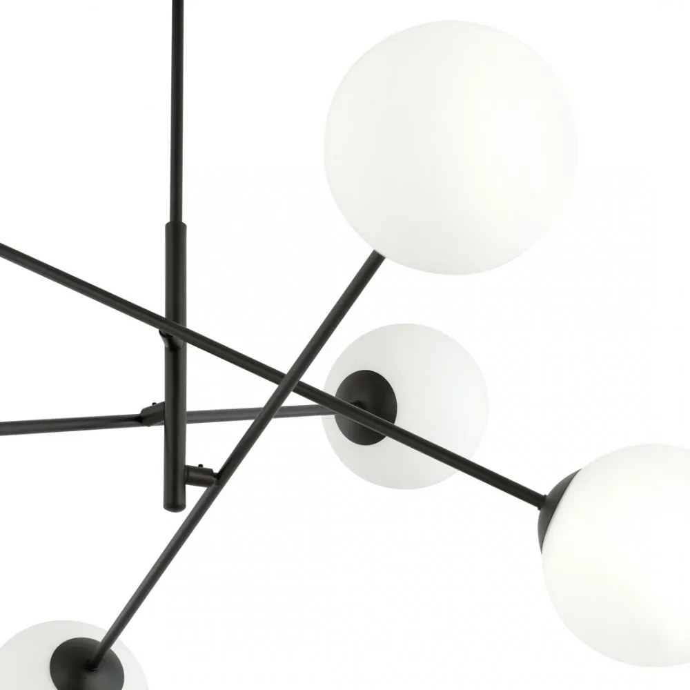 Lampadario da Soffitto in Acciaio e Vetro LINEAR 6 Nero 6xE14 Colore delle Sfere Bianco