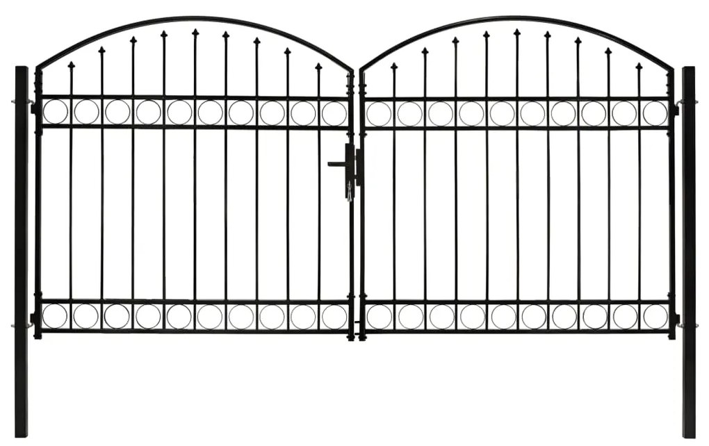 Cancello A Doppia Anta Ad Arco İn Acciaio 300x150 Cm Nero /