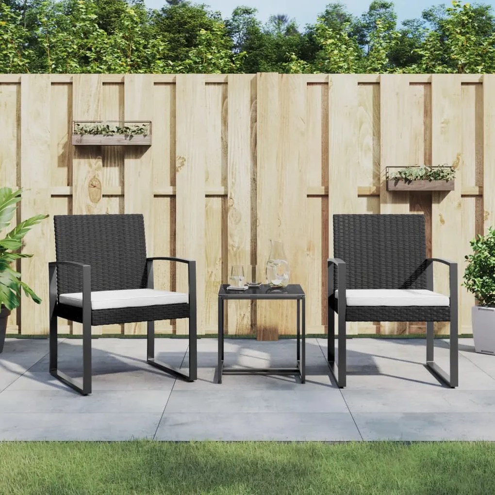 Set da pranzo da giardino 3 pz nero con cuscini in rattan pp