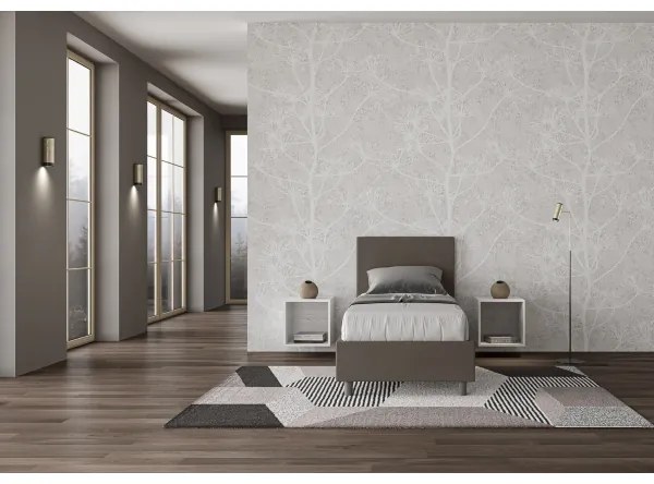 Letto singolo contenitore imbottito 80x200 similpelle cappuccino Adele