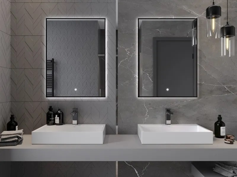 Mexen Erma specchio da bagno retroilluminato 60 x 80 cm, LED 6000K, antiappannamento, cornice nera - 9814-060-080-611-70