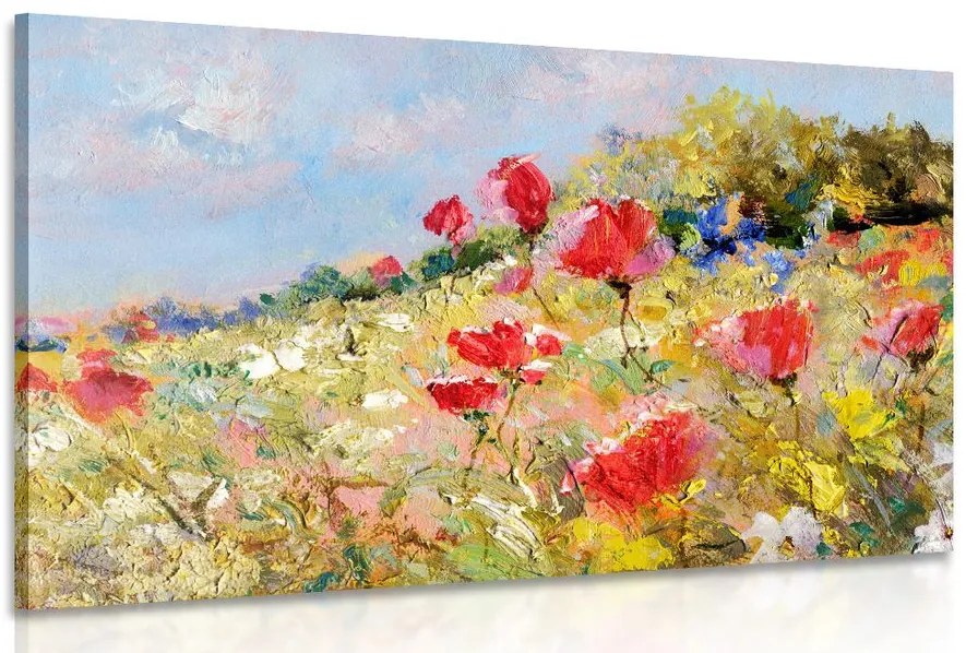 Quadro su tela – Papaveri dipinti sul prato