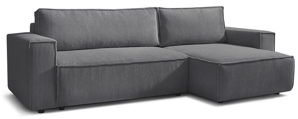 Divano letto a coste grigio scuro ad angolo variabile Nihad - Bobochic Paris