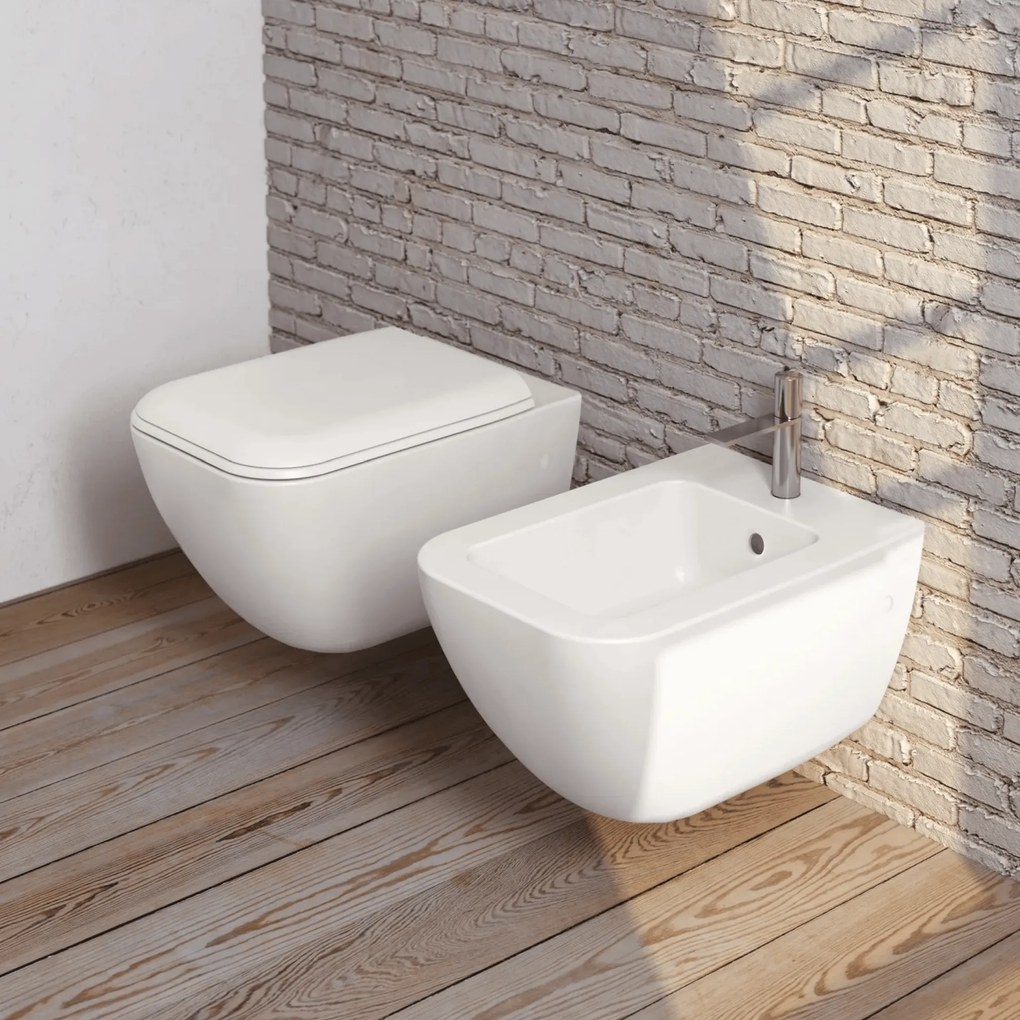 Coppia Di Sanitari Ceramica Cielo Sospesi Bianco Lucido "Shui Comfort"