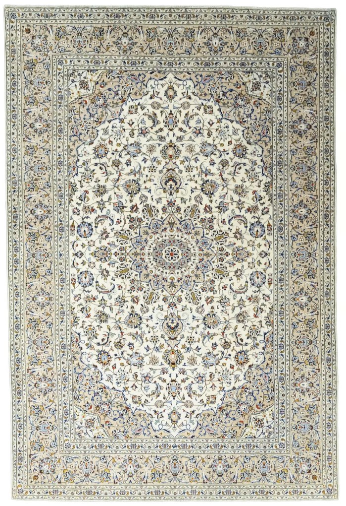 Kashan Tappeto 370x250 Beige (Iran) Annodato A Mano