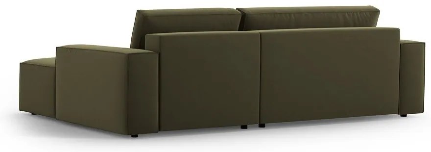 Divano angolare verde allungabile/con contenitore (con penisola a destra/con chaise lounge) con rivestimento in velluto Jodie – Micadoni