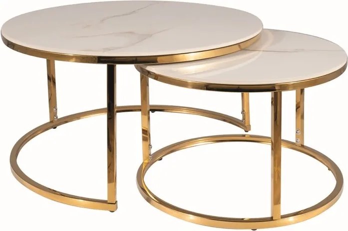 Set di Tavolini da caffè Portafino A effetto marmo bianco/oro - ø60/ø45 cm