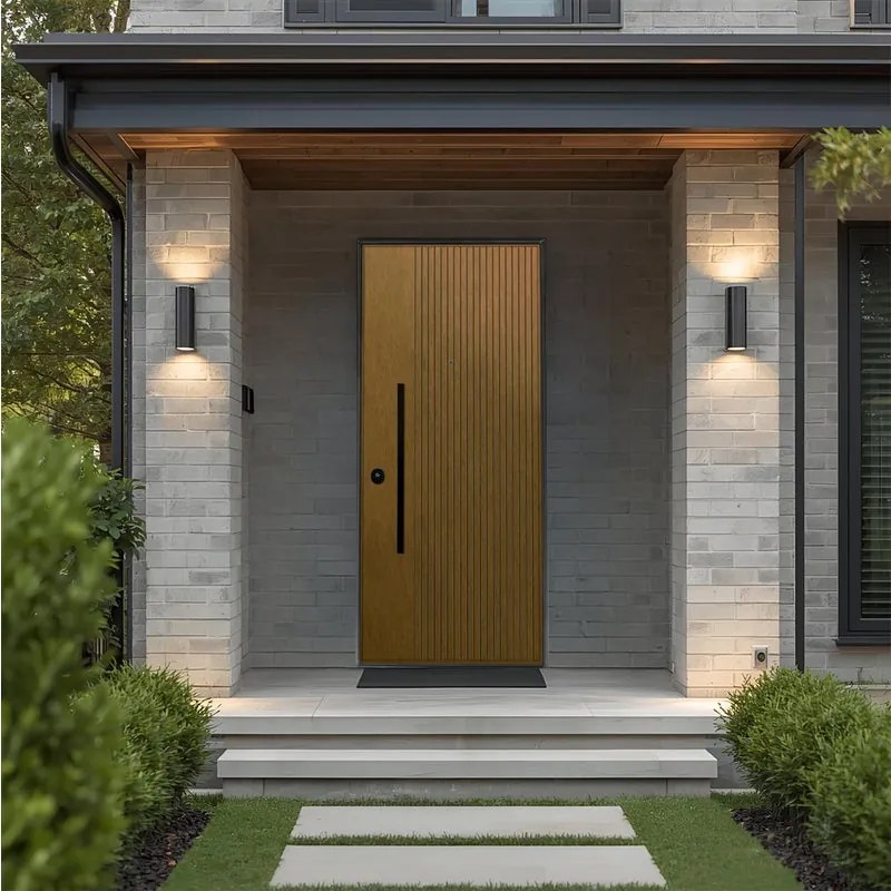 Porta blindata YALE Shield L 80 x H 210 cm in compensato noce tanganika/noce, apertura spingere a destra, falso telaio incluso
