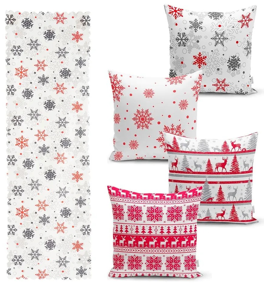 Set di 4 federe natalizie e runner da tavola Rosso Natale - Minimalist Cushion Covers