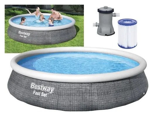 Bestway - piscina tonda fuori terra rattan con anello gonfiabile superiore 396xH84 -57376