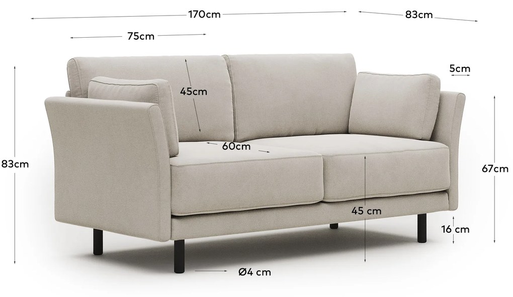 Kave Home - Divano 2 posti Gilma in velluto a coste blu spesso e gambe in finitura nera, 170 cm FR