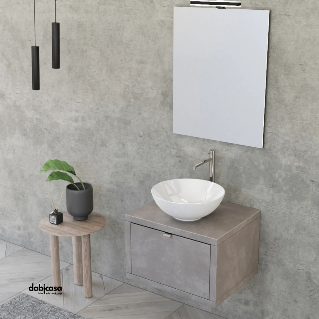 Mobile Bagno Sospeso "Unit One" Da 60 Cm Composto Da Un Cassetto Finitura Grigio Caldo