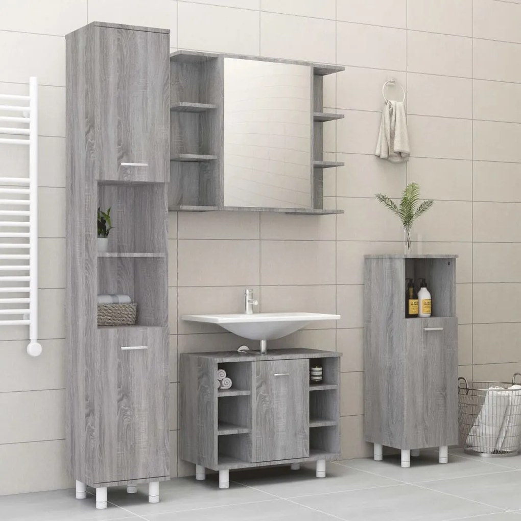 Set Mobili Da Bagno 4 Pz Grigio Sonoma İn Legno Multistrato /
