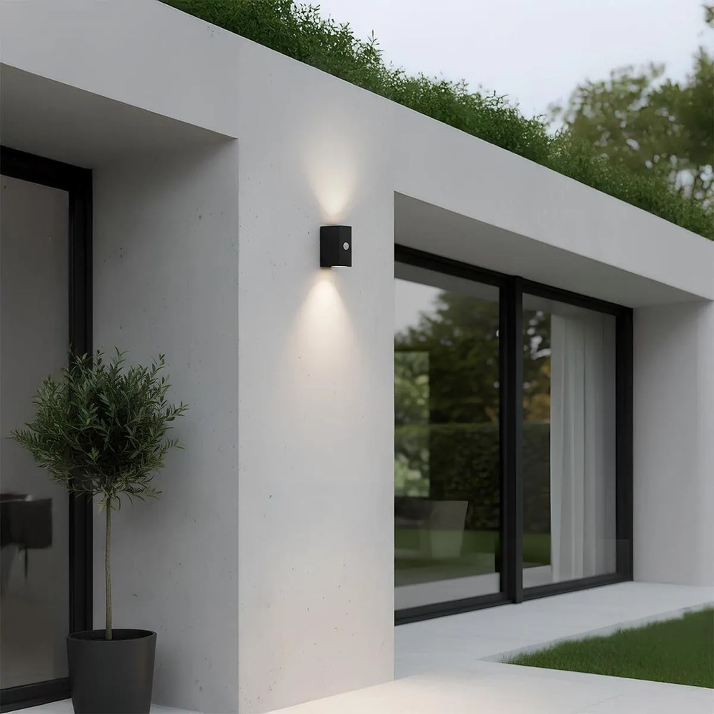 Applique GU10 con Sensore di Movimento IP65 Bidirezione - Nera